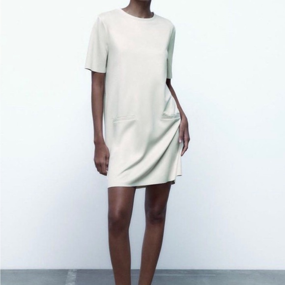 Zara Faux Vegan Suede Shift Mini Dress A Line Short Sleeves Size XL NWT - Picture 1 of 8
